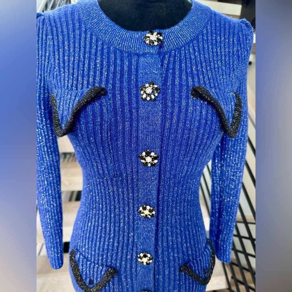 New Shimmery and Chic Blue Knit Dress size S - Picture 8 of 9